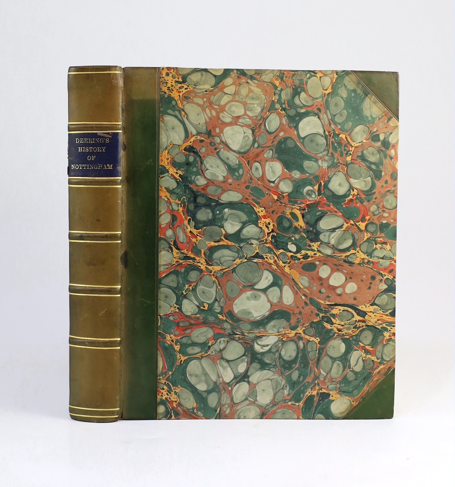 NOTTINGHAM - Deering, Charles - Nottinghamia Vetus et Nova or an Historical Account of ....the Town of Nottingham.....large folded plan and 24 plates (some folded), 3 folded tables; rebound 20th cent. half calf and marbl